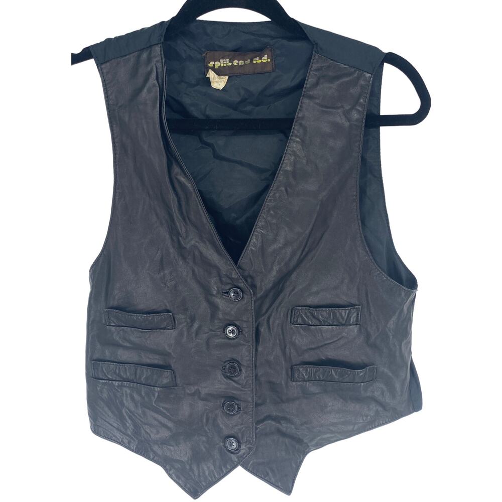 VTG SPLIT END women's leather vest black Small medium back western motorcycle